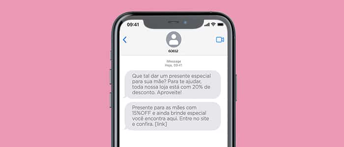 Exemplo de SMS para Dia das Mães - descontos
