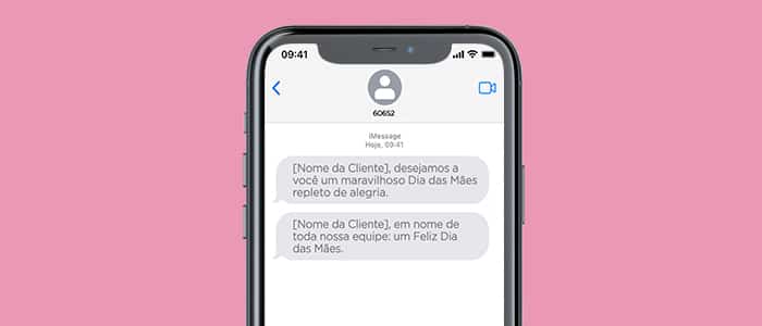 Exemplo de SMS para Dia das Mães - lançamentos